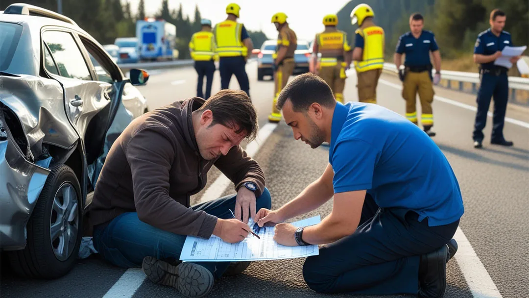 Kaza sonrası tutanak tutan kazazede.