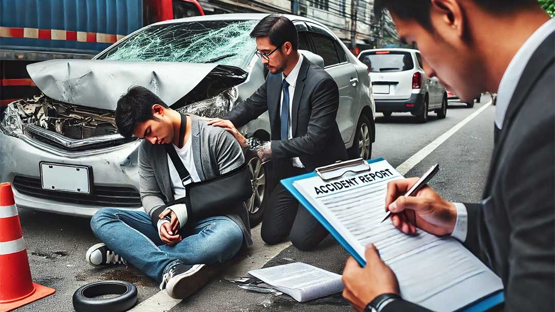 Kaza sırasında bir yetkili kaza tespit tutanağı tutuyor.