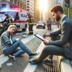 Kazazade ve sigorta danışmanı kaza sonrası görüşüyorlar.